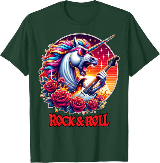 Unicorn Playing Guitar Rock and Roll Rock Star Women T-Shirt - T-Shirt | Forest