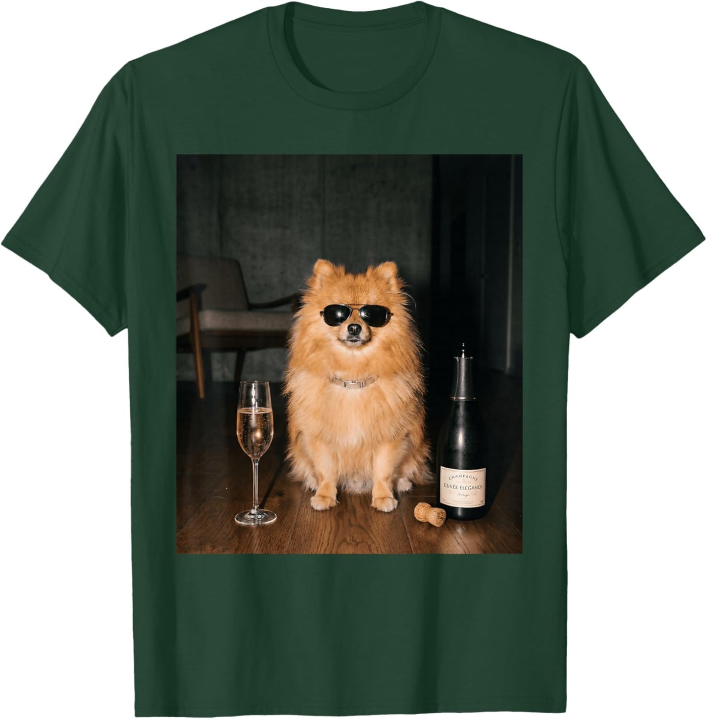 Pomeranian Drinking Champagne Funny Fathers Day T-Shirt - T-Shirt | Forest