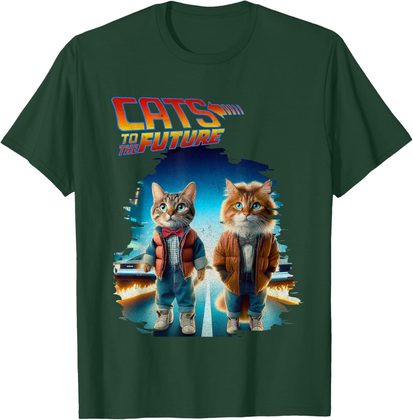 Pop Culture Cats To The Future Parody Funny 80s 90s Cats T-Shirt - T-Shirt | Forest