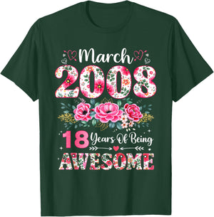 Floral Mars 2008 18 Ans 18e Anniversaire Femme 18 Ans T-Shirt - T-Shirt | Forest