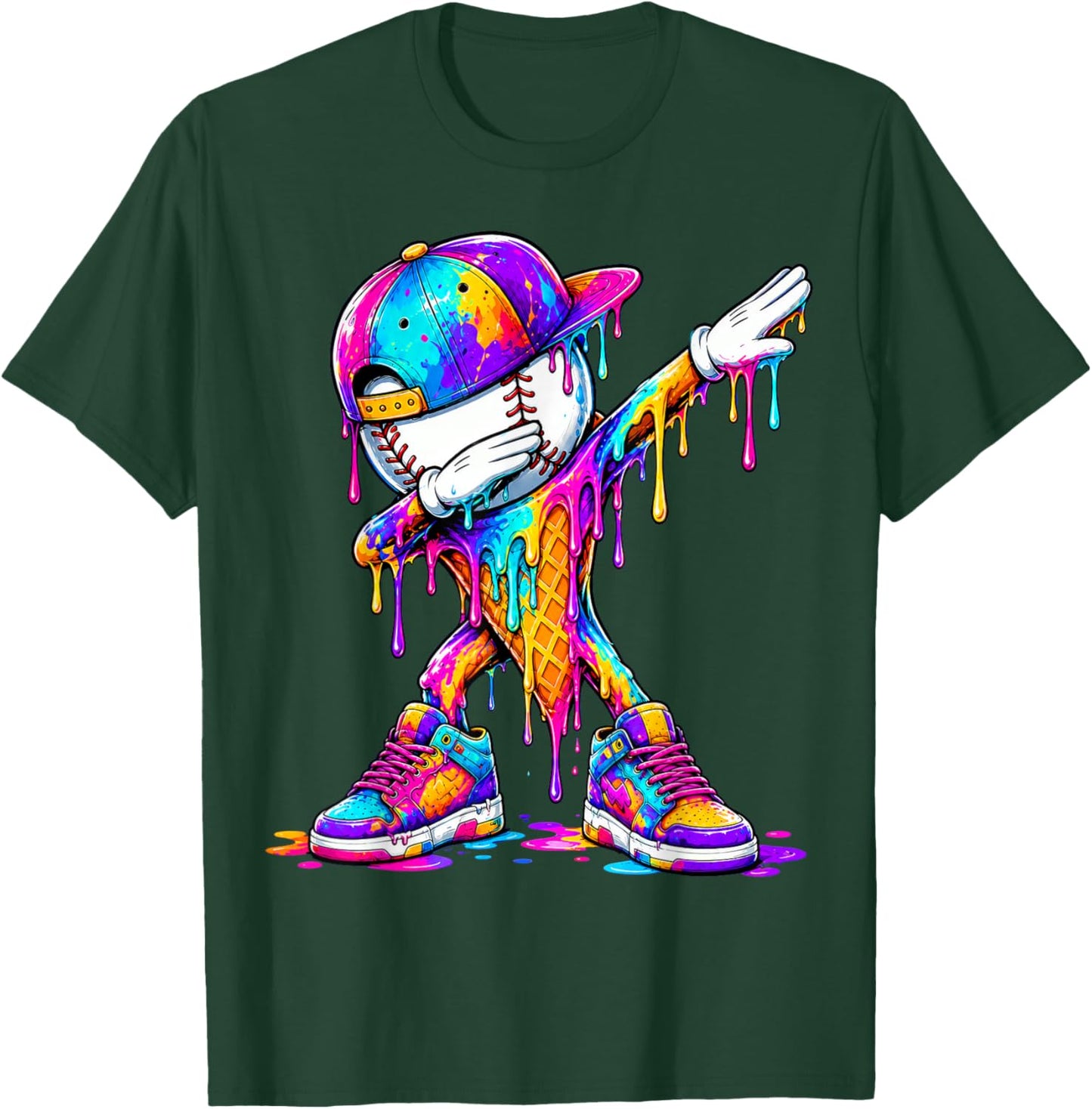 Baseball Ice Cream Dripping Dabbing T-Shirt - T-Shirt | Forest