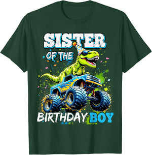 Sister of the Birthday Boy Monster Truck Dinosaur Party T-Shirt - T-Shirt | Forest