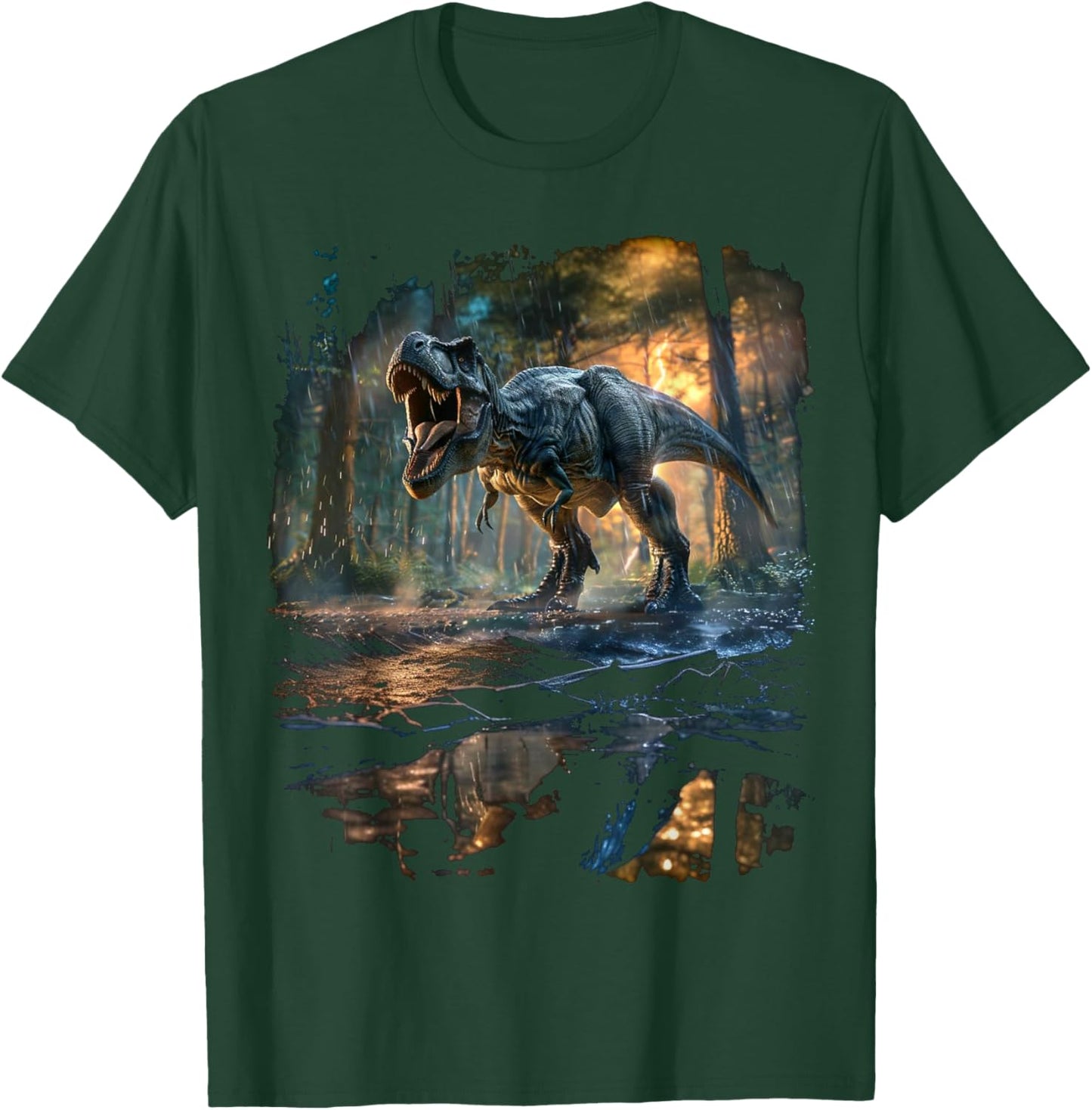 T-Rex Dinosaur Roaring at Night Realistic Graphic Design , black, S T-Shirt - T-Shirt | Forest