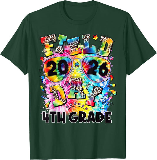 Field Day 2026 Fourth 4th Grade Tie Dye Leopard School T-Shirt - T-Shirt | Forest