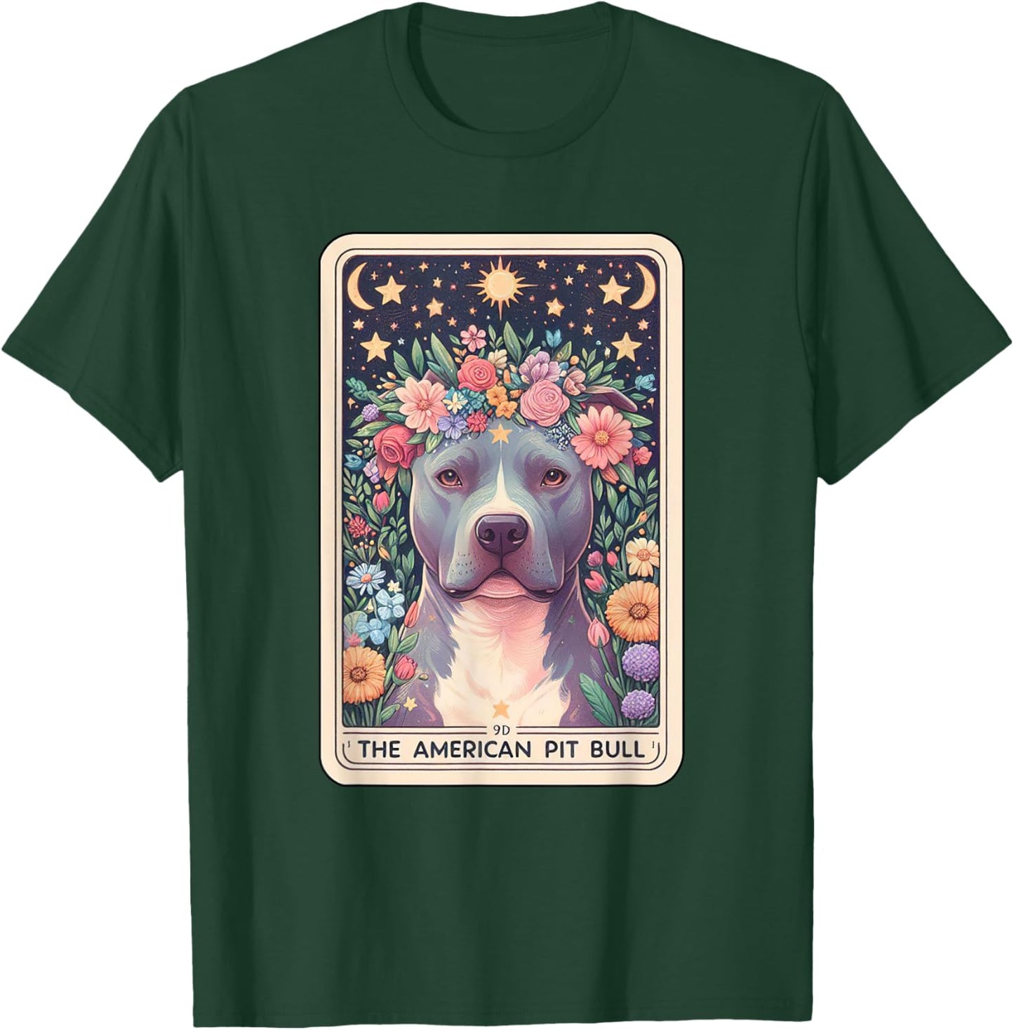 Pitbull Dog Floral Boho Flowers Tarot Card T-Shirt - T-Shirt | Forest