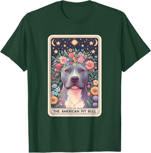 Pitbull Dog Floral Boho Flowers Tarot Card T-Shirt - T-Shirt | Forest