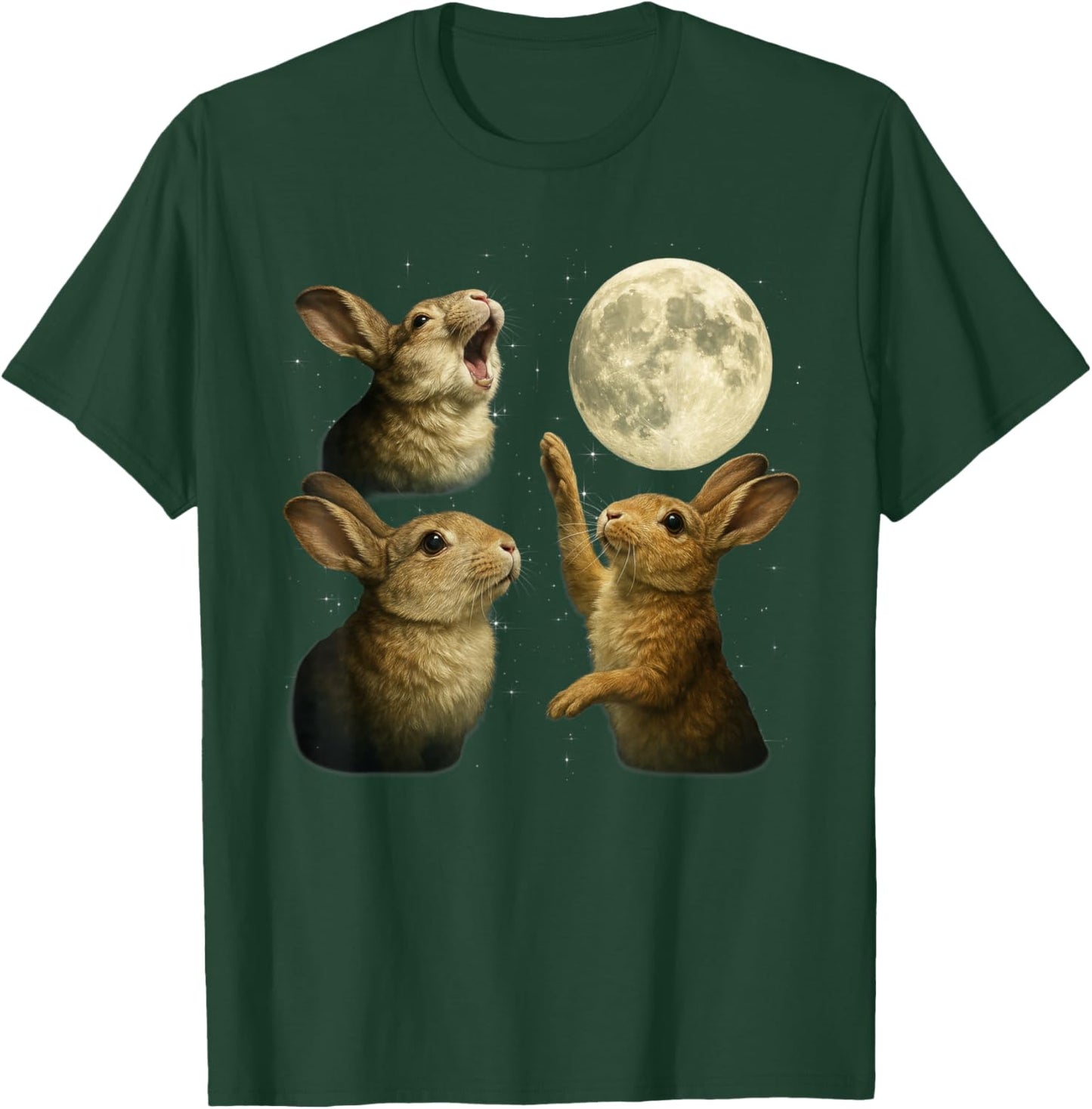 Three Rabbits Howling at The Moon - Funny Bunny T-Shirt - T-Shirt | Forest