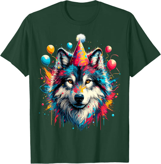 Wolf Birthday Party Splash Art Wolves Lover T-Shirt - T-Shirt | Forest