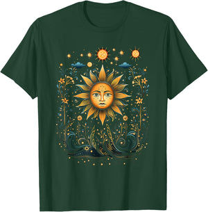 Mystic Sun and Moon Woman Mystical Flowers Aesthetic T-Shirt - T-Shirt | Forest