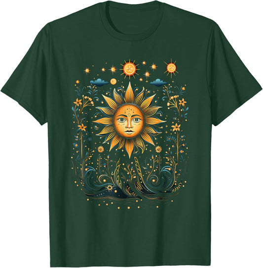 Mystic Sun and Moon Woman Mystical Flowers Aesthetic T-Shirt - T-Shirt | Forest