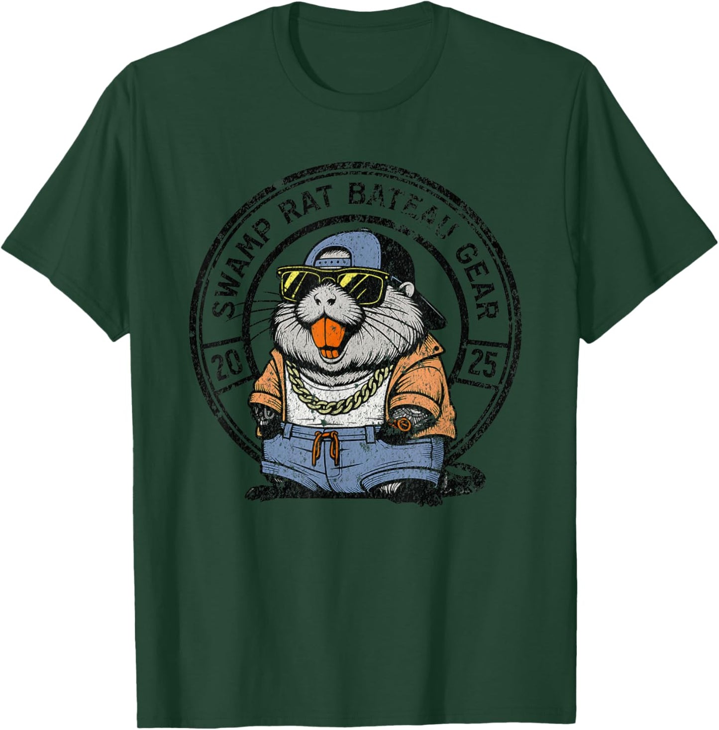 Louisiana Swamp Rat Bateau Gear Fun Nutria Rat Orange Teeth T-Shirt - T-Shirt | Forest