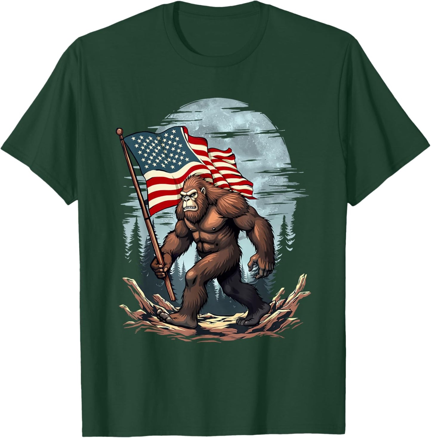 Patriotic Bigfoot - USA Flag 4th of July 4 T-Shirt - T-Shirt | Forest