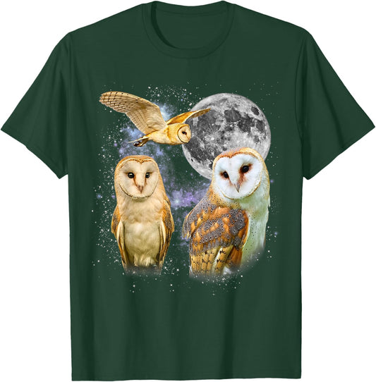 Three Barn Owl Moon Retro Graphic 90s Vintage T-Shirt - T-Shirt | Forest