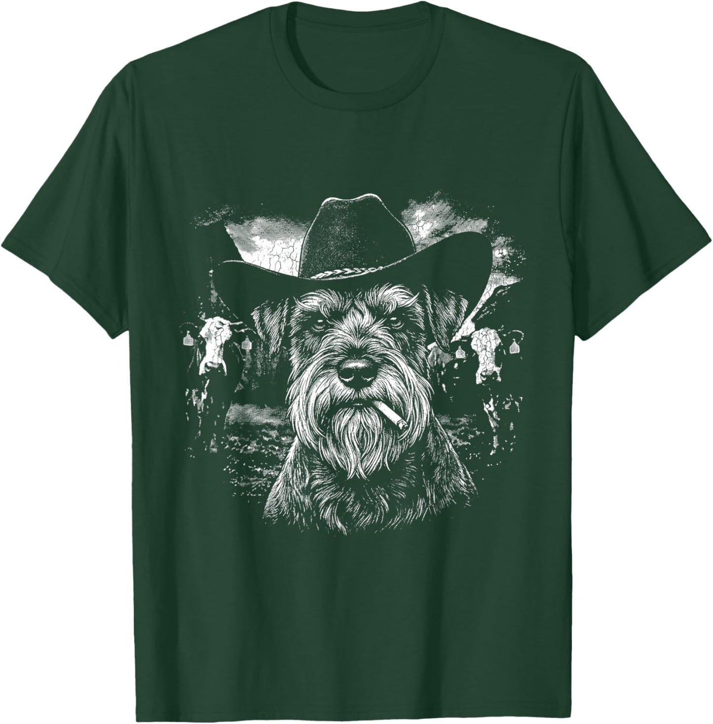 Funny Schnauzer Western Graphic Cowboy Dog Smoking Meme T-Shirt - T-Shirt | Forest