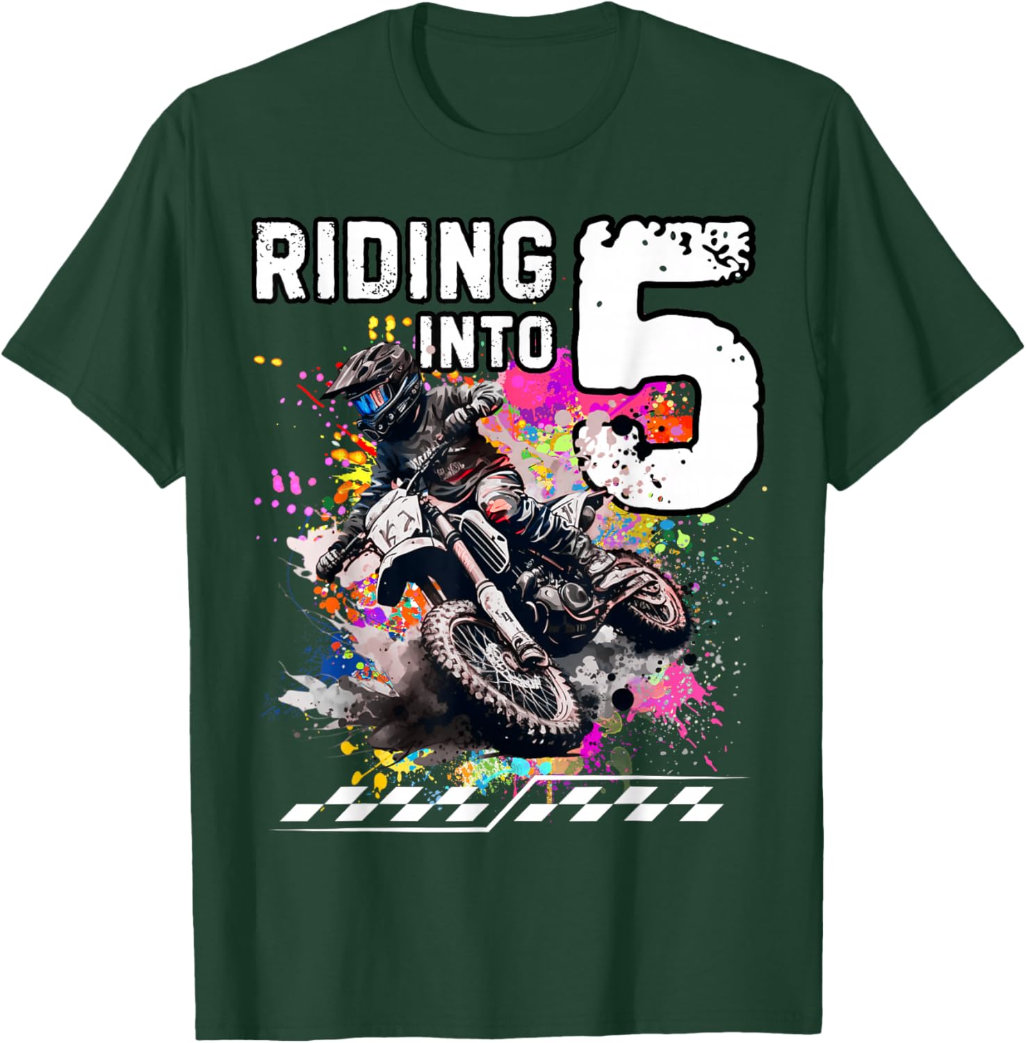 Motocross Birthday 5th Year Old Riding Into 5 MX Dirt Bike T-Shirt - T-Shirt | Forest