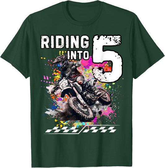Motocross Birthday 5th Year Old Riding Into 5 MX Dirt Bike T-Shirt - T-Shirt | Forest