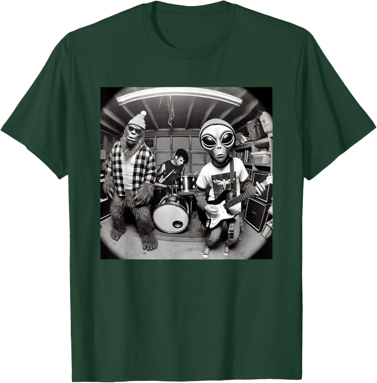 Garage Band Funny Bigfoot Alien 90s Grunge Rock Sasquatch T-Shirt - T-Shirt | Forest