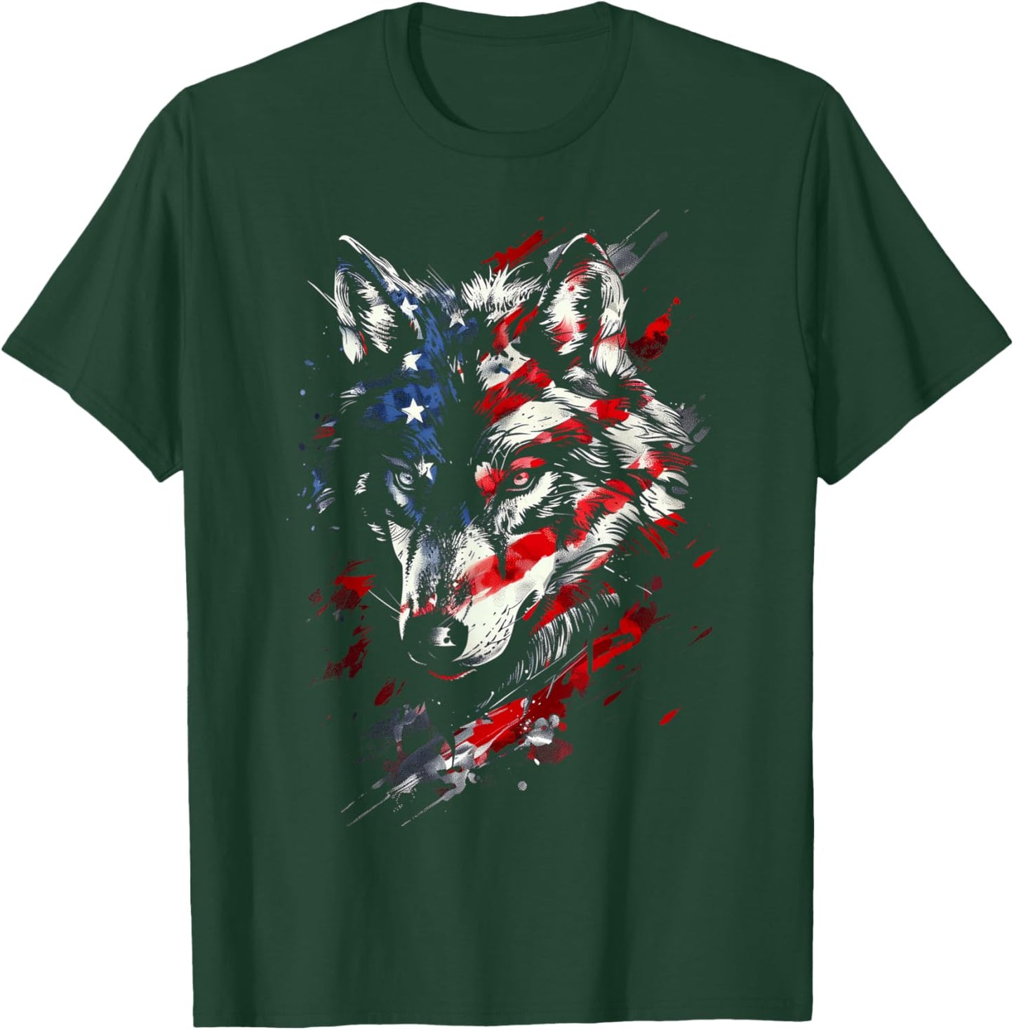 Wolf American Flag USA Patriotic Wolf Lover T-Shirt - T-Shirt | Forest