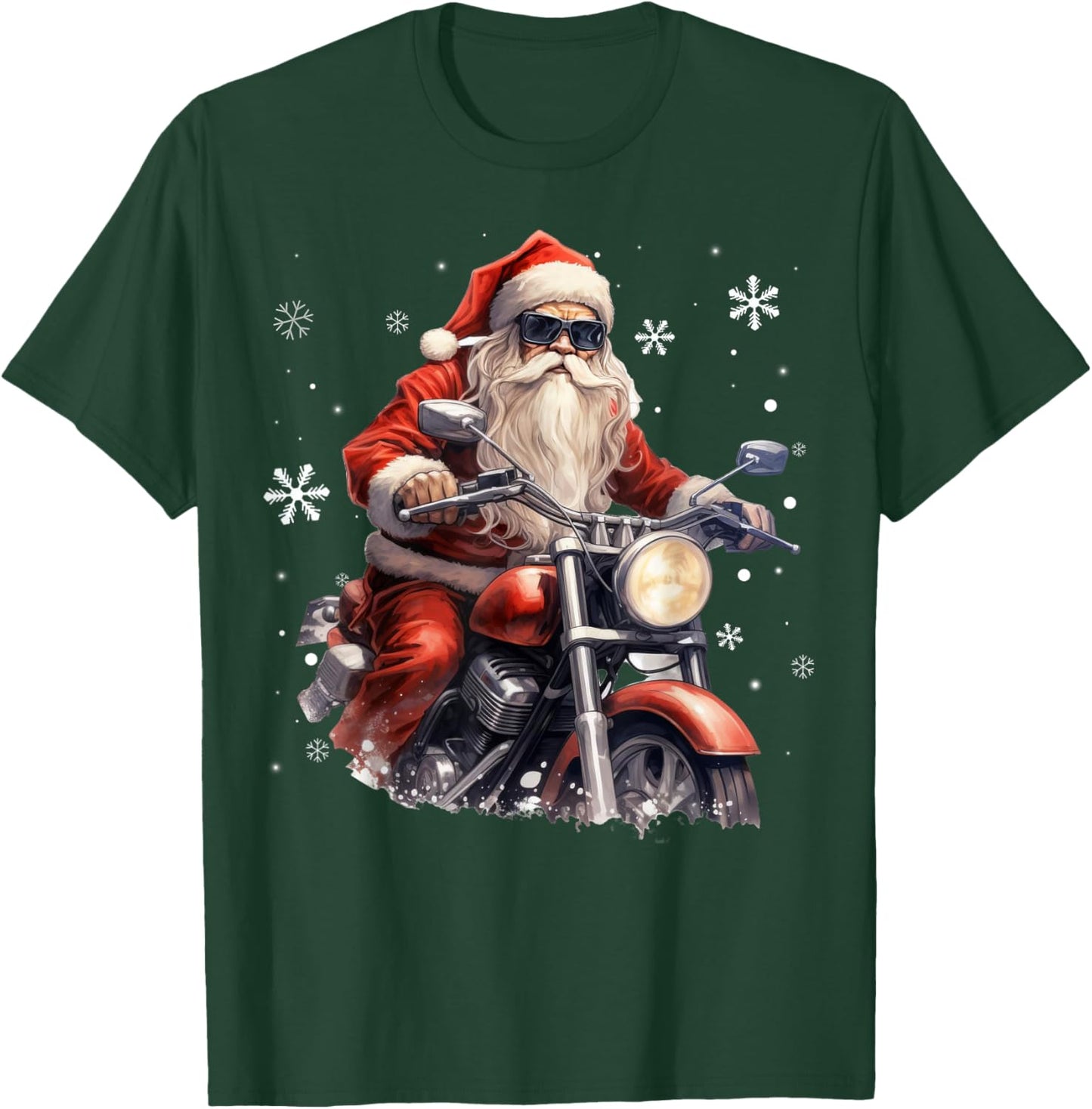 Santa Riding a Motorcycle Biker Motorcycle Lover Xmas Pajama T-Shirt - T-Shirt | Forest