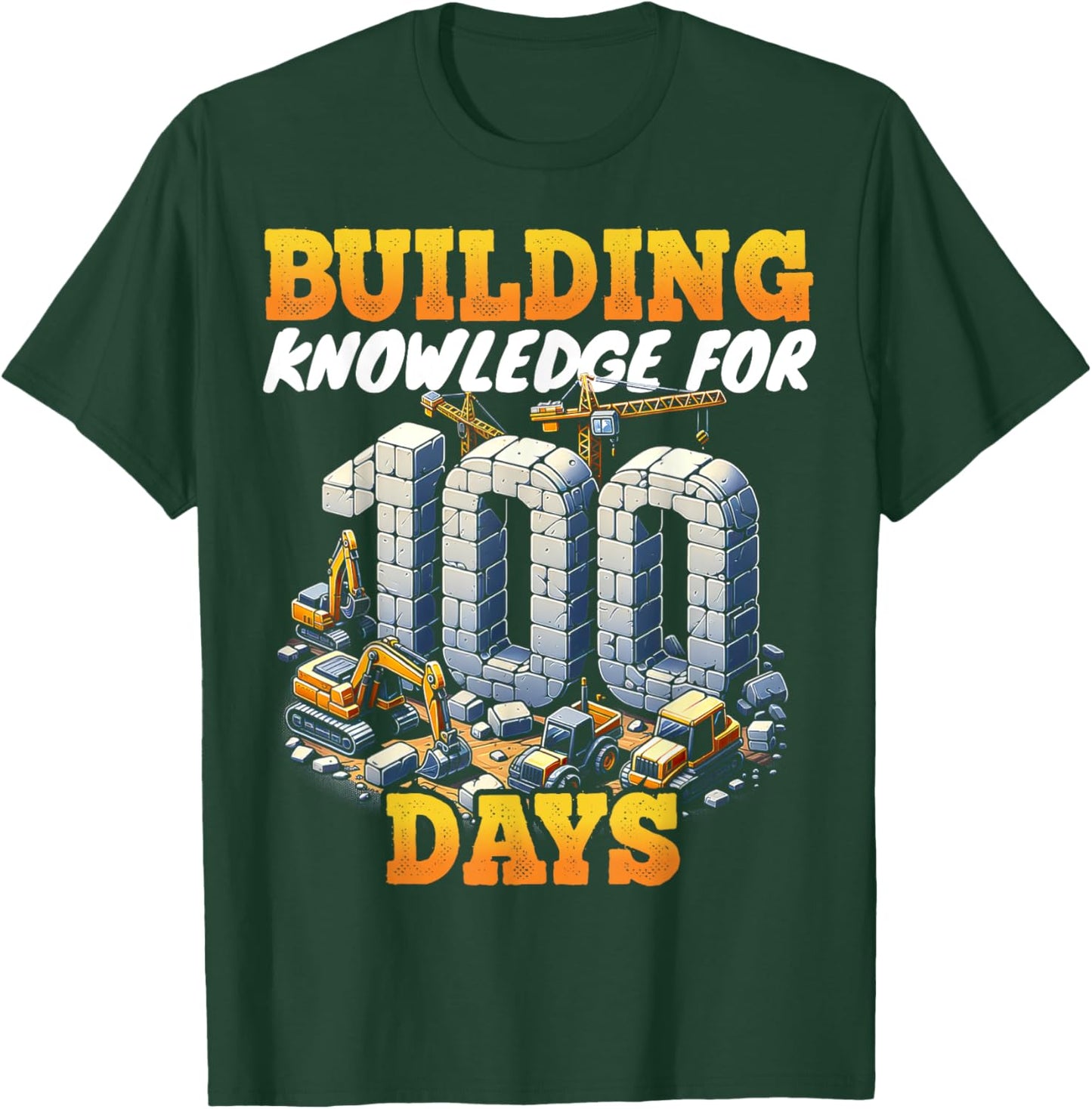 100 Days of School Boys Teacher 100th Day Construction Truck T-Shirt - T-Shirt | Forest