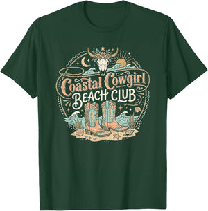 Coastal Cowgirl Beach Club Ranch Meets Ocean Boots Beach T-Shirt - T-Shirt | Forest