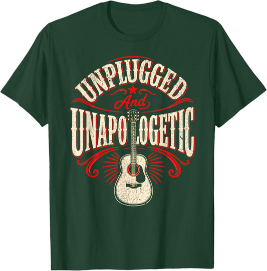 Unplugged and Unapologetic Acoustic Guitar Folk Music T-Shirt - T-Shirt | Forest