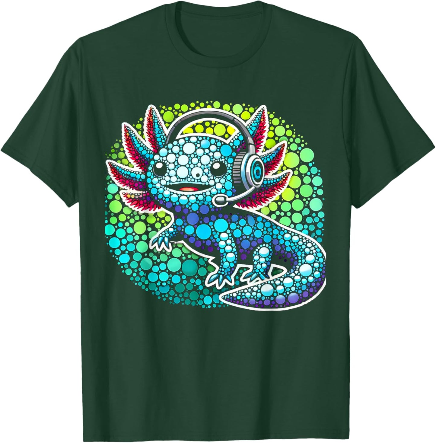 Gamer Axolotl Polka Dot Video Games Day Headphone Boys Youth T-Shirt - T-Shirt | Forest