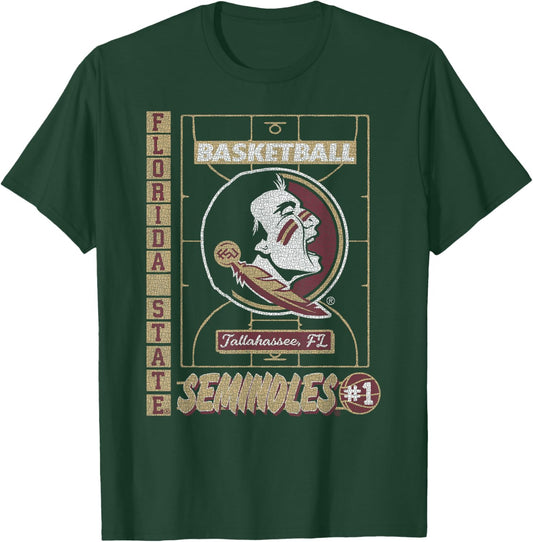 Florida State Seminoles Basketball Vintage Court Black T-Shirt - T-Shirt | Forest