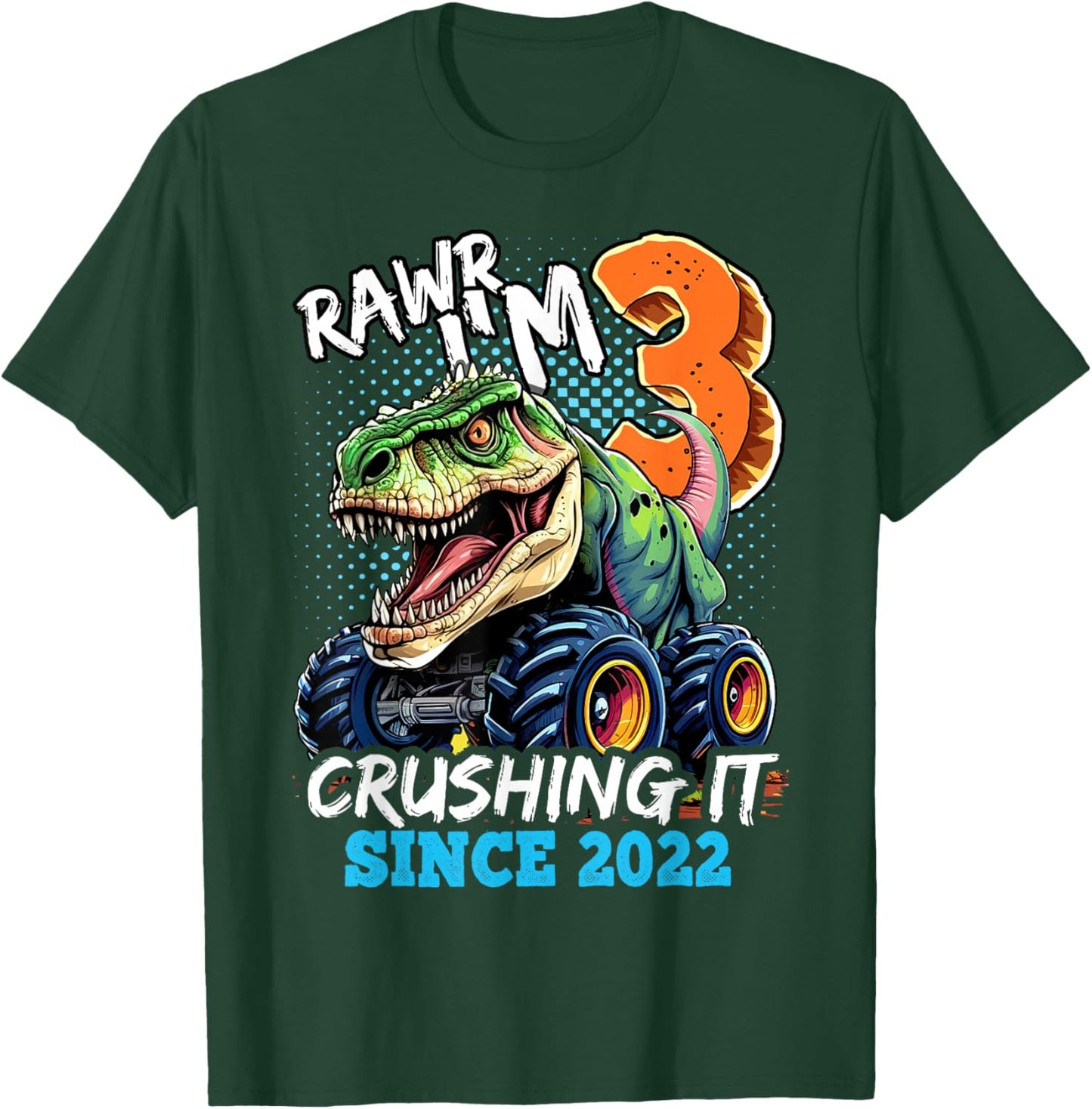 3rd Birthday Monster Truck Dinosaur Party Boys Rawr I'm 3 T-Shirt - T-Shirt | Forest