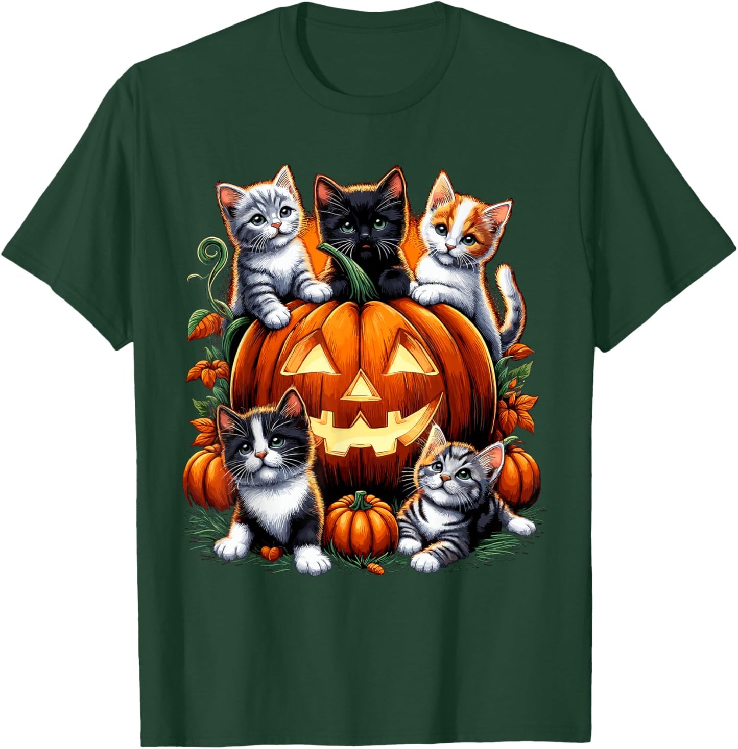 Cat Pumpkin Halloween Retro Floral Spooky Men Women Kids T-Shirt - T-Shirt | Forest