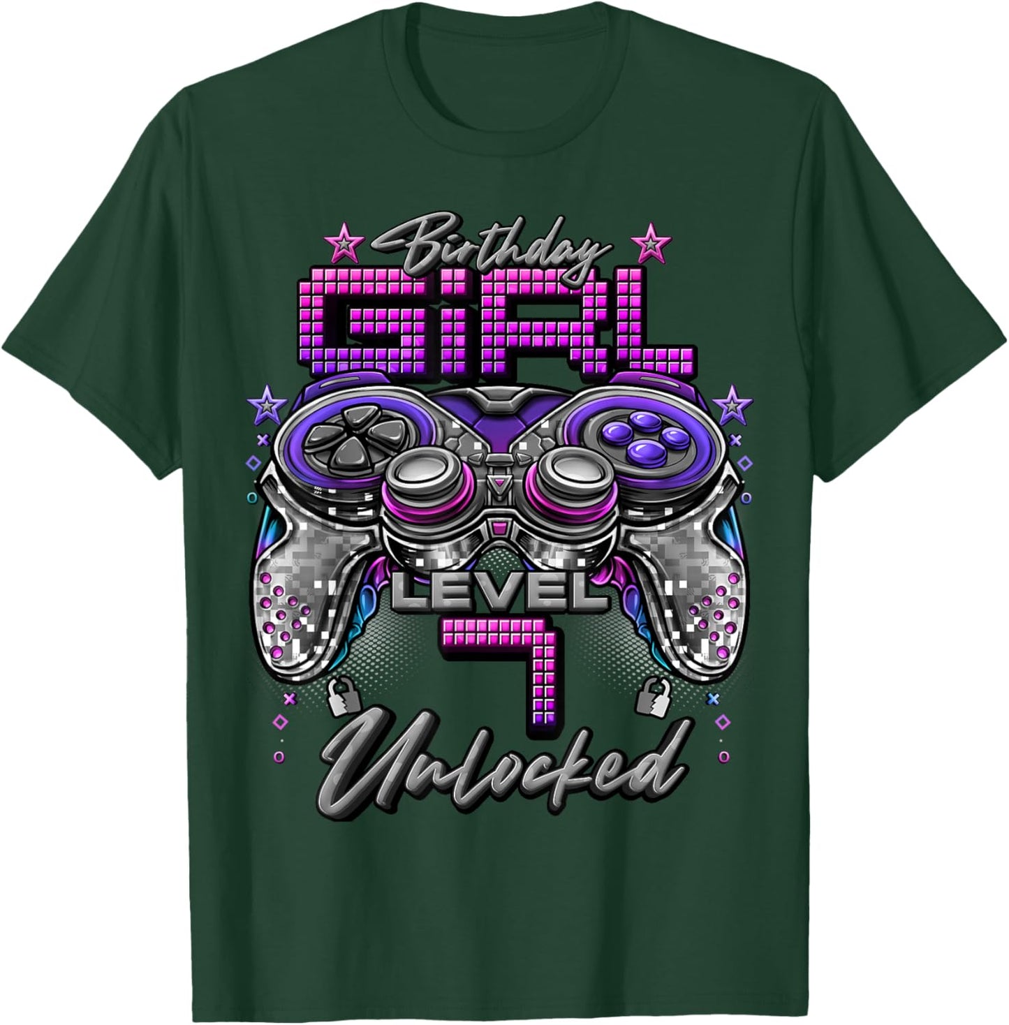 Gamer Girl Level 7 Unlocked 7th Birthday Video Gaming Girl T-Shirt - T-Shirt | Forest