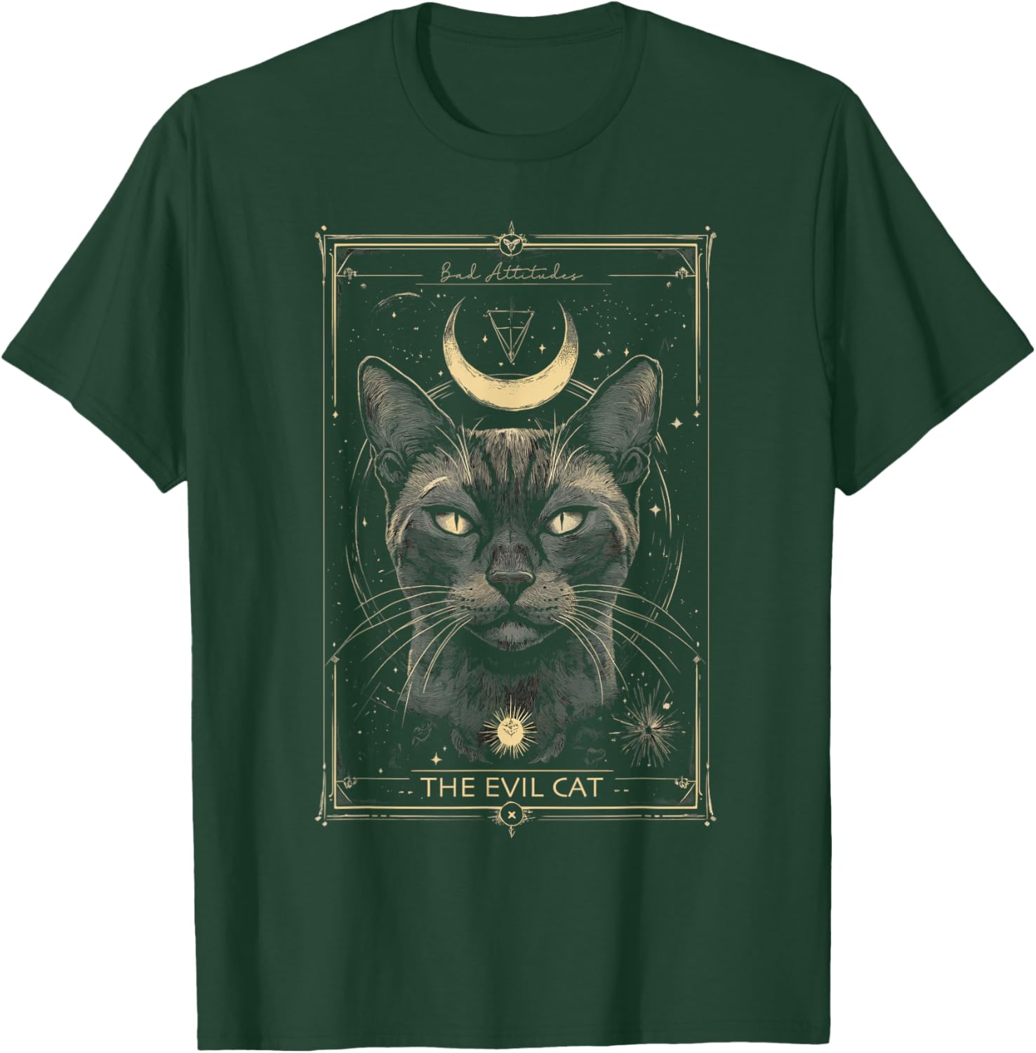 The Evil Cat Occult Tarot Card Gothic Witchcraft Crescent T-Shirt - T-Shirt | Forest