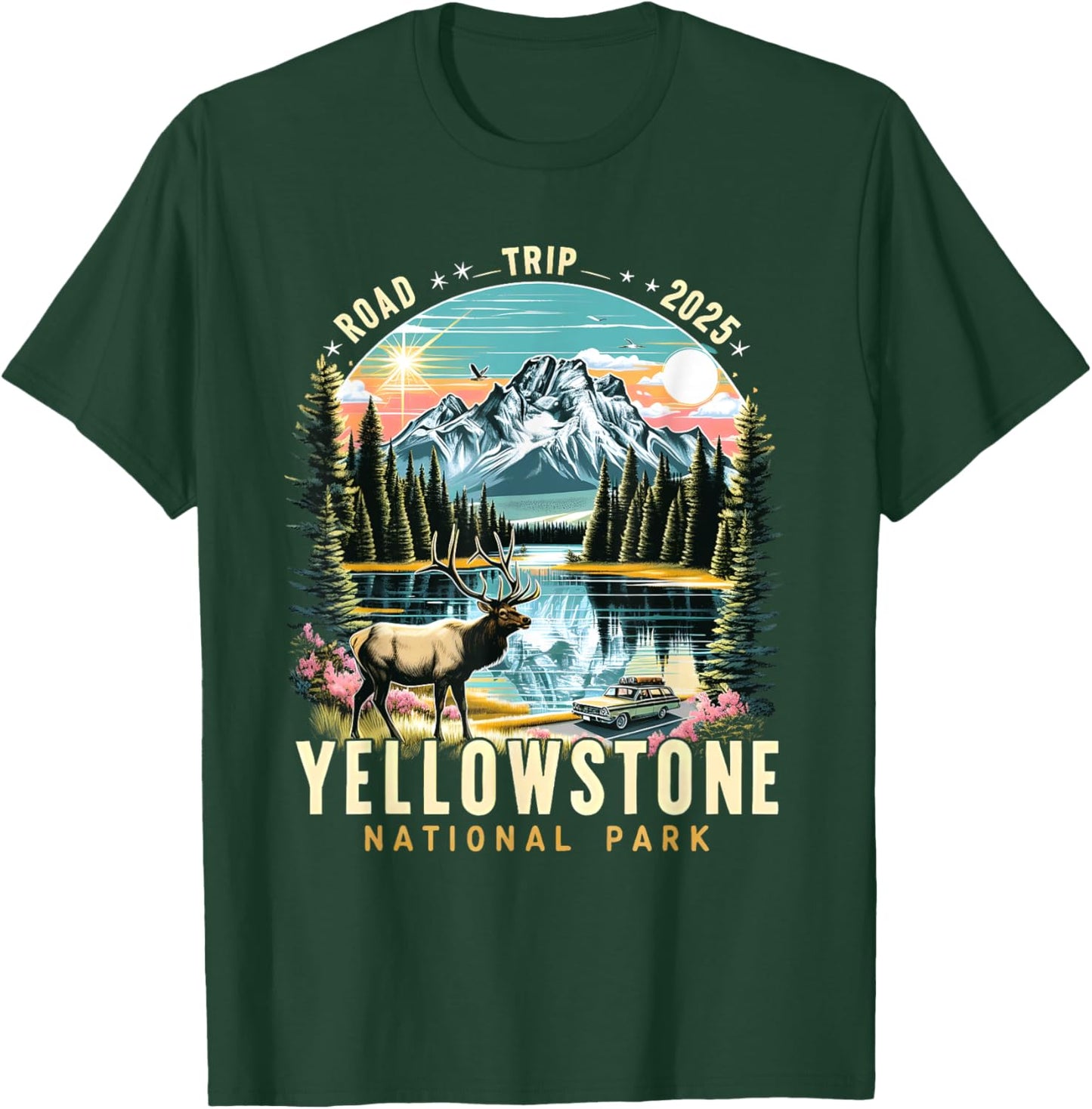 Yellowstone Road Trip 2025 Nature Adventure Souvenir Graphic T-Shirt - T-Shirt | Forest