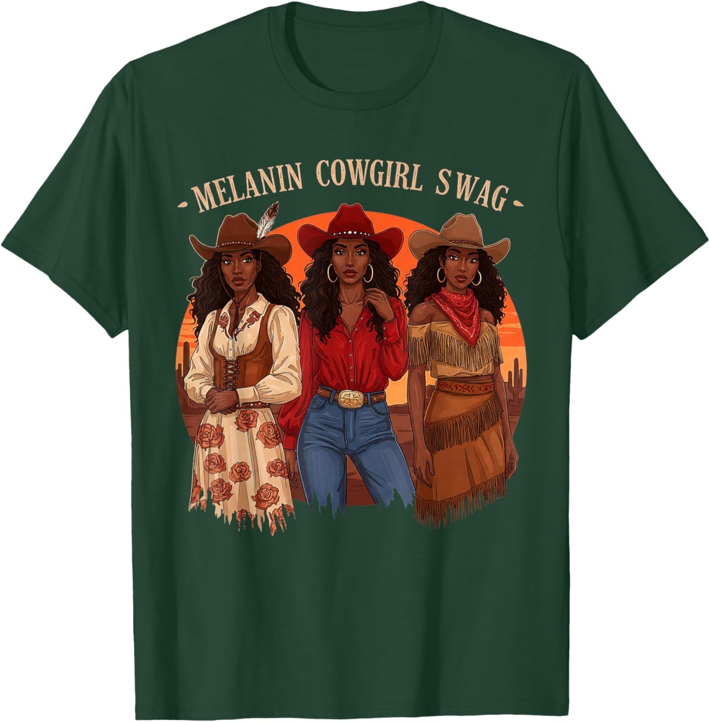 Let's Go Girls Retro Western Country Melanin Cowgirl Swag T-Shirt - T-Shirt | Forest