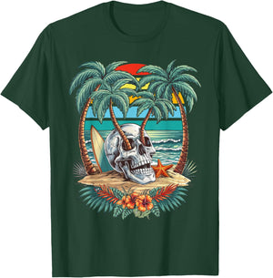 Vintage Palm Tree Skull Summer Beach Men Motorcycle Tattoo T-Shirt - T-Shirt | Forest