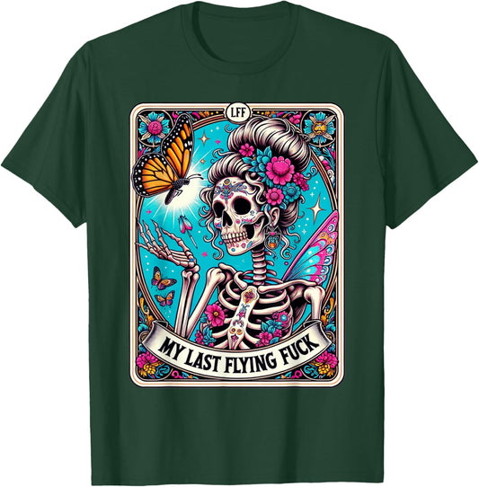 My Last Flying, Funny Sayings Skeleton Retro 70s Tarot Card T-Shirt - T-Shirt | Forest