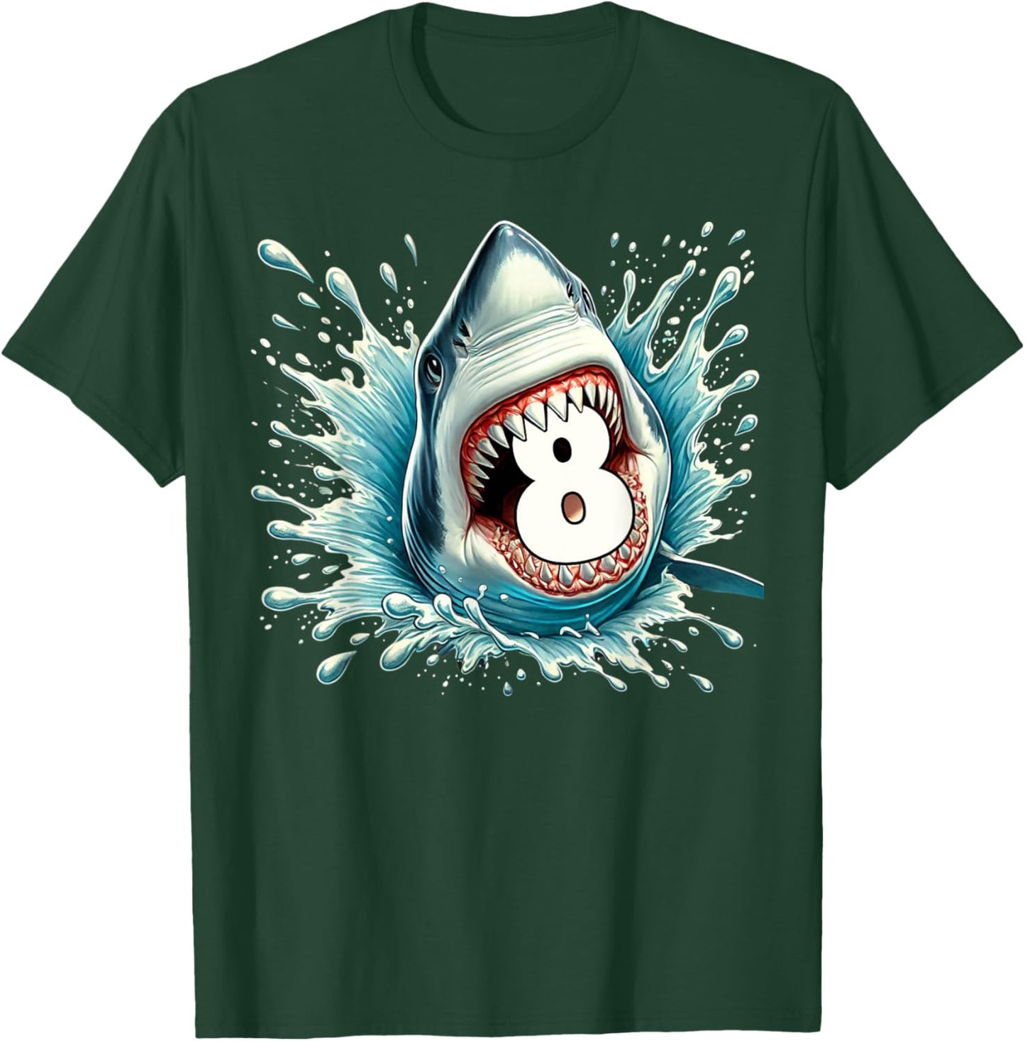 Funny 8th Birthday Eight Years Old Bday Shark Lover T-Shirt - T-Shirt | Forest