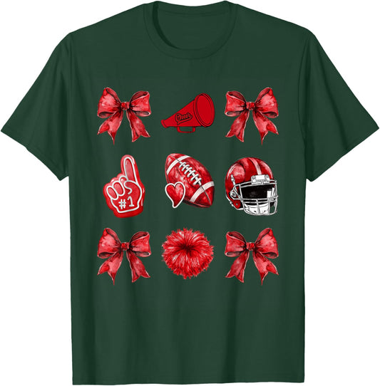 Cute Coquette Bow Game Day American Football Player Coaches T-Shirt - T-Shirt | Forest