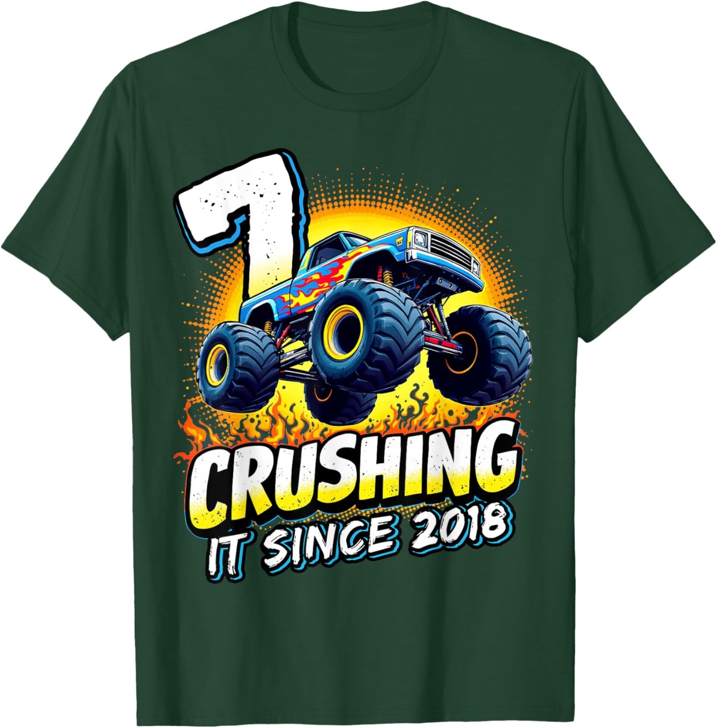 Birthday Monster Truck 7 year Old Boys 7th Party Born 2018 T-Shirt - T-Shirt | Forest