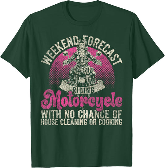 Classic Motorcycle Biker Weekend Forecast: Riding Motorcycle T-Shirt - T-Shirt | Forest