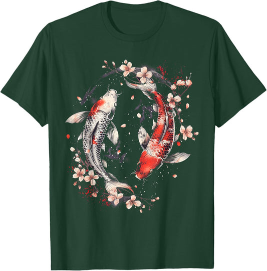 Cherry Blossom Koi Carp Fish Japanese Sakura Graphic Art T-Shirt - T-Shirt | Forest