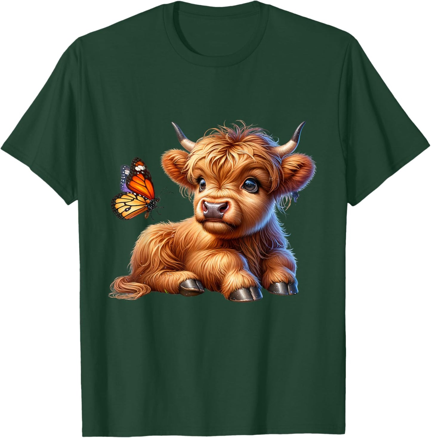 Cow, Scottish Highland Cow with Butterfly, Highland Cow T-Shirt - T-Shirt | Forest