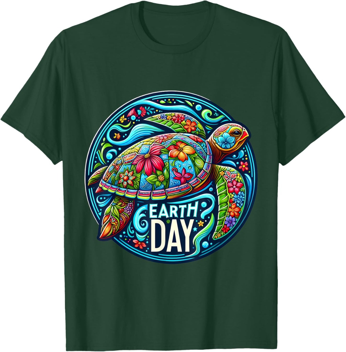 Floral Sea Turtle Earth Day Planet Art Animal Lover Artistic T-Shirt - T-Shirt | Forest