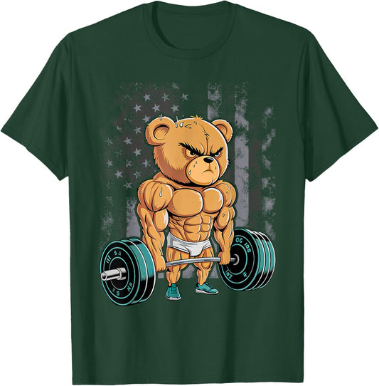 Bear Bodybuilder Bodybuilding Muscle Gym Weightlifting Bear T-Shirt - T-Shirt | Forest