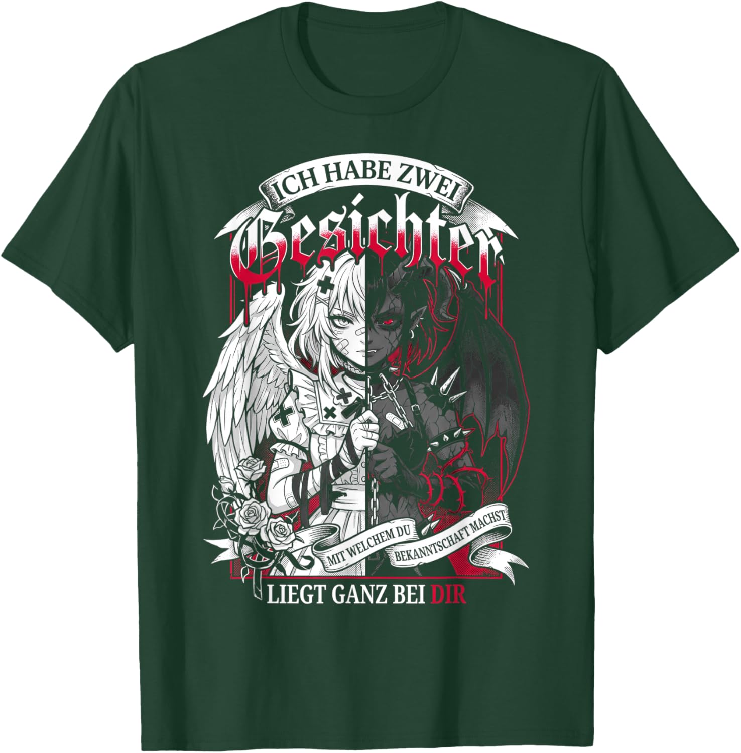 Zwei Gesichter Engel Dämon Anime Manga Spruch T-Shirt - T-Shirt | Forest