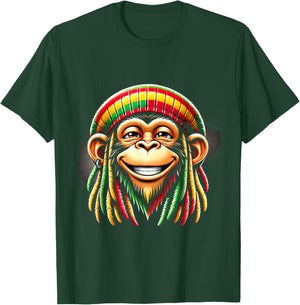 Monkey Rasta Green, Yellow, Red Animal Theme Jungle Art Monkey T-Shirt - T-Shirt | Forest