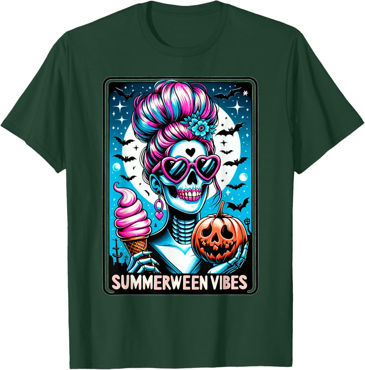 Summerween Vibes Skeleton Ice Cream Summer Vacation Funny T-Shirt - T-Shirt | Forest