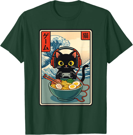 Gamer Cat Ramen Anime Rétro Japonais Wave Art Adulte Enfants T-Shirt - T-Shirt | Forest
