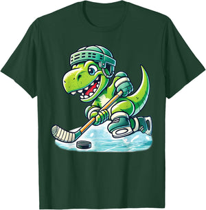 Hockeysaurus Dinosaur Ice Hockey Trex Kids Boys Ice Hockey T-Shirt - T-Shirt | Forest