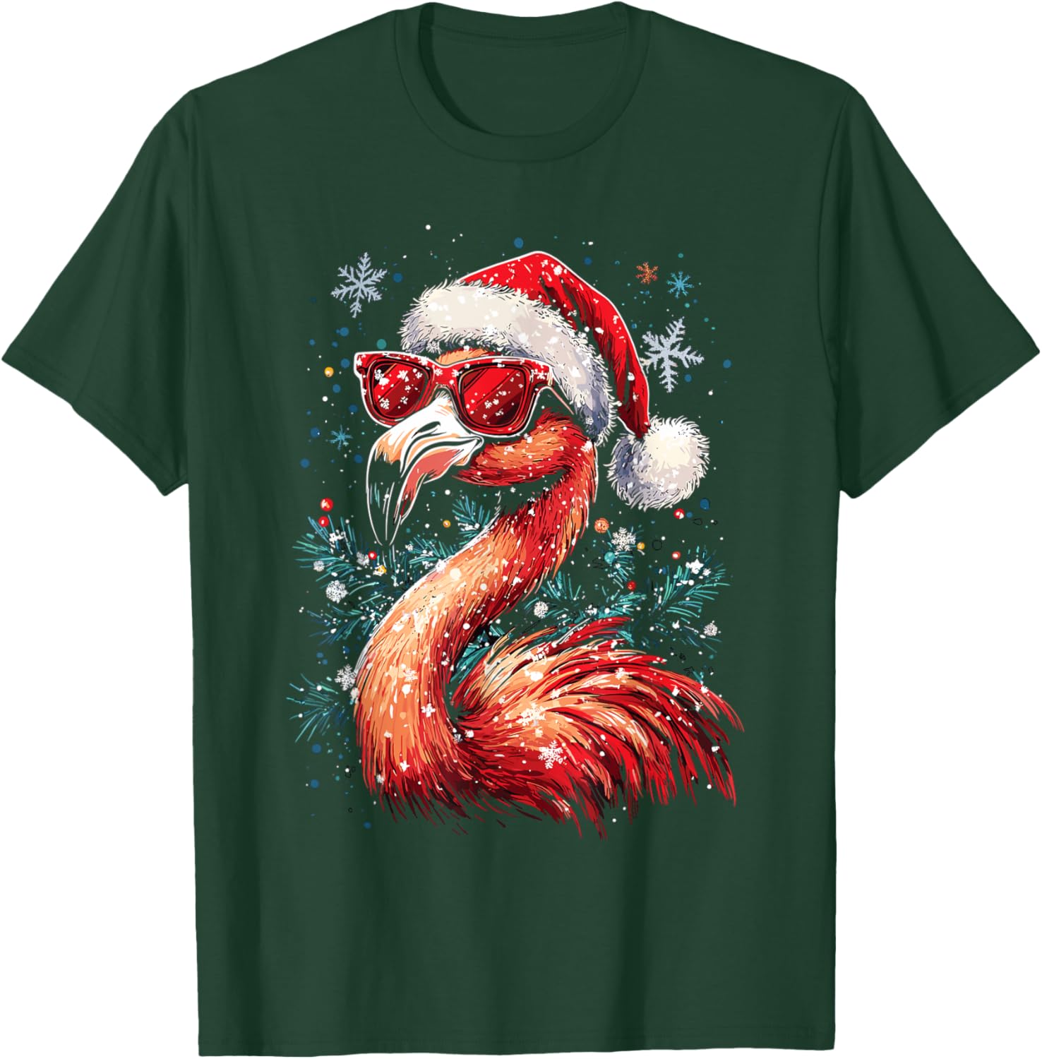 Festive Tropical Flamingo Christmas T-Shirt - T-Shirt | Forest